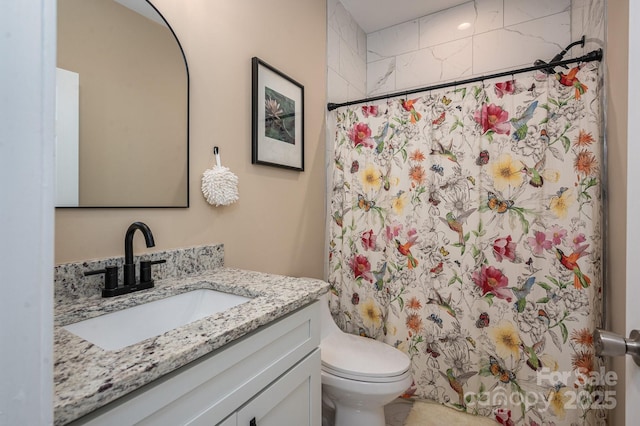 3121 Suffolk Dr, Shelby, NC 28152 - full bathroom featuring vanity, a shower with shower curtain, and toilet