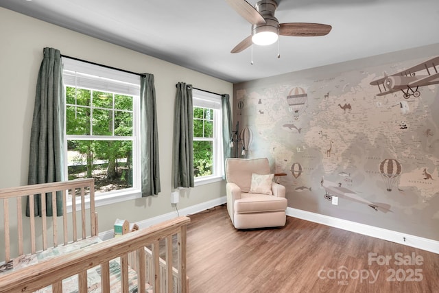 2417 Labelle Dr, Waxhaw, NC 28173 - sitting room featuring baseboards, wood finished floors, and a ceiling fan
