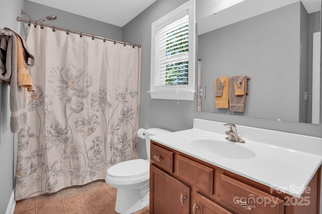 2417 Labelle Dr, Waxhaw, NC 28173 - full bath with toilet, vanity, tile patterned floors, and a shower with shower curtain