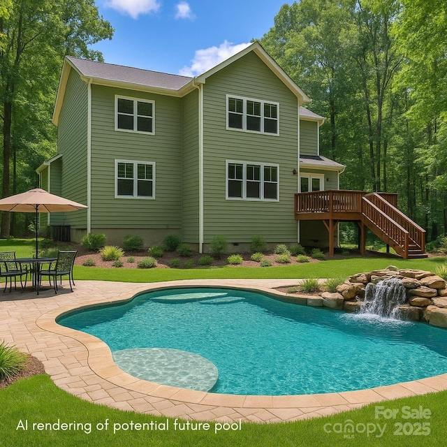 2417 Labelle Dr, Waxhaw, NC 28173 - swimming pool featuring a deck, stairway, and a patio area