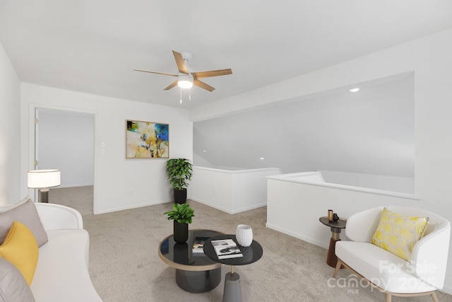 6523 Clavell Ln Unit I, Charlotte, NC 28210 - living area featuring carpet floors, a ceiling fan, and baseboards