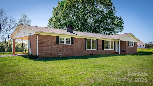 153 Coachman Loop, Statesville, NC 28625 - ranch-style house featuring brick siding, a front yard, a chimney, and crawl space