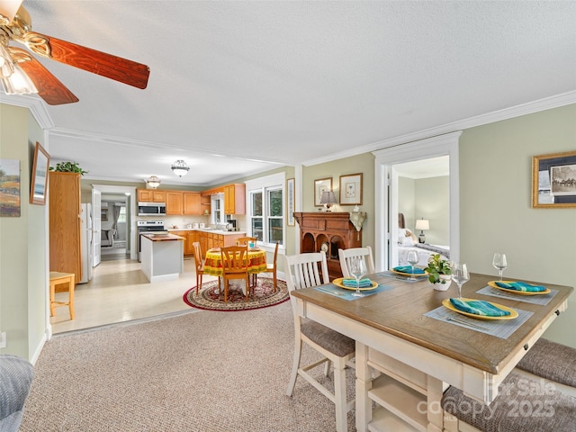 173 Odoms Chapel Rd, Bakersville, NC 28705 - dining room with a ceiling fan, ornamental molding, and a textured ceiling