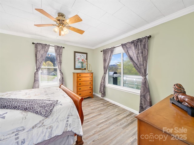 173 Odoms Chapel Rd, Bakersville, NC 28705 - bedroom with crown molding, baseboards, light wood-style floors, and multiple windows