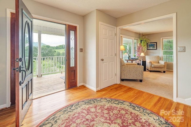 foyer with baseboards and light wood-style flooring