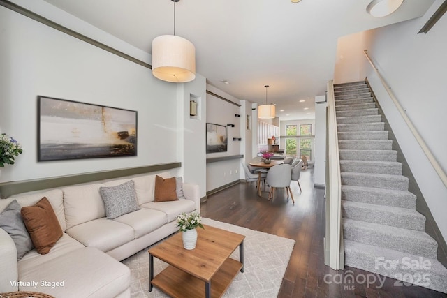 562 New Bern Station Ct, Charlotte, NC 28209 - living area with stairway, wood finished floors, and recessed lighting