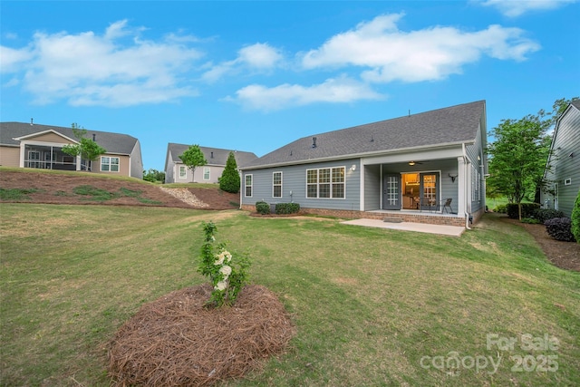 504 Gardenbrook Trl, Belmont, NC 28012 - rear view of house with a lawn, ceiling fan, and a shingled roof