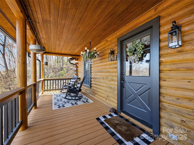 wooden deck with covered porch