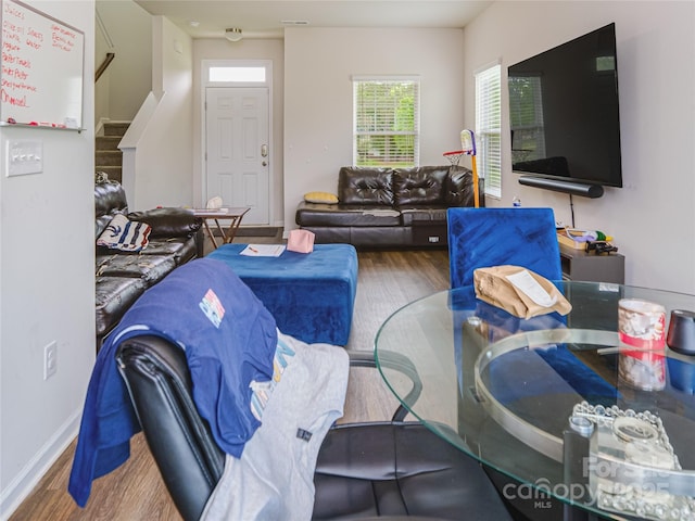 14727 Choate Cir Unit 2, Charlotte, NC 28273 - living area featuring stairway and wood finished floors