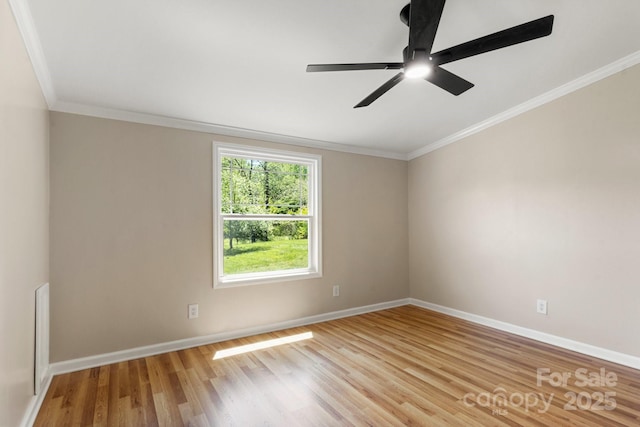 2942 Denwood Dr, Claremont, NC 28610 - empty room with baseboards, ceiling fan, light wood-style flooring, and ornamental molding
