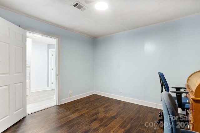 814 Columbia Dr, Chester, SC 29706 - unfurnished office featuring dark wood finished floors, baseboards, and ornamental molding