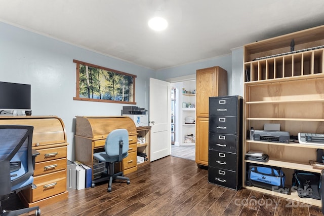 814 Columbia Dr, Chester, SC 29706 - office area with dark wood-type flooring and ornamental molding