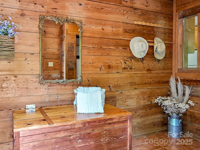 room details featuring wood walls