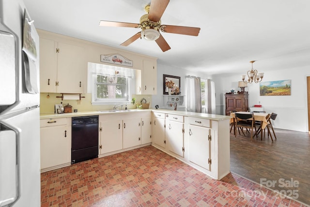 1307 Armstrong Rd, Belmont, NC 28012 - kitchen with dishwasher, freestanding refrigerator, a chandelier, and healthy amount of natural light