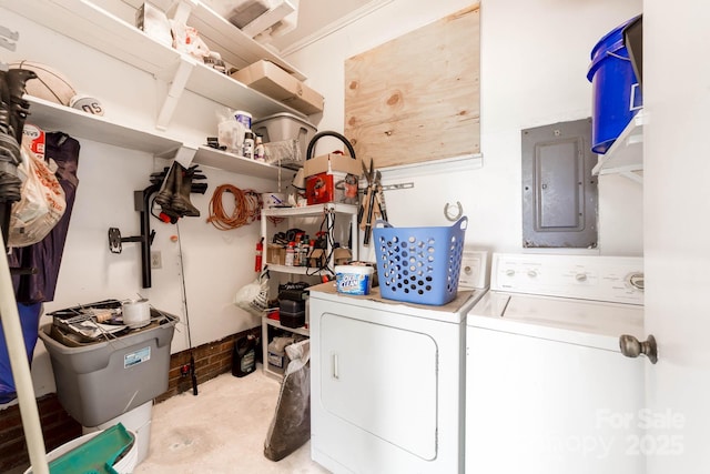 1307 Armstrong Rd, Belmont, NC 28012 - clothes washing area featuring washer and dryer and electric panel