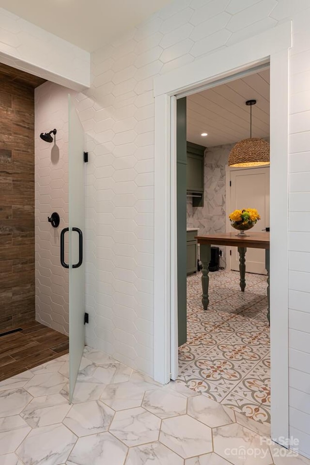 bathroom featuring a stall shower