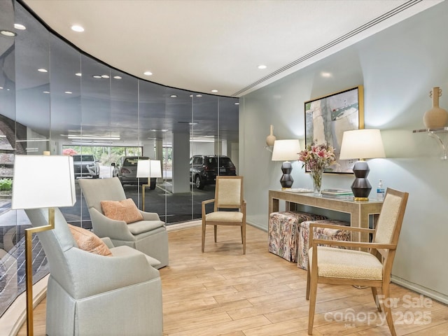 living room featuring wood finished floors and recessed lighting
