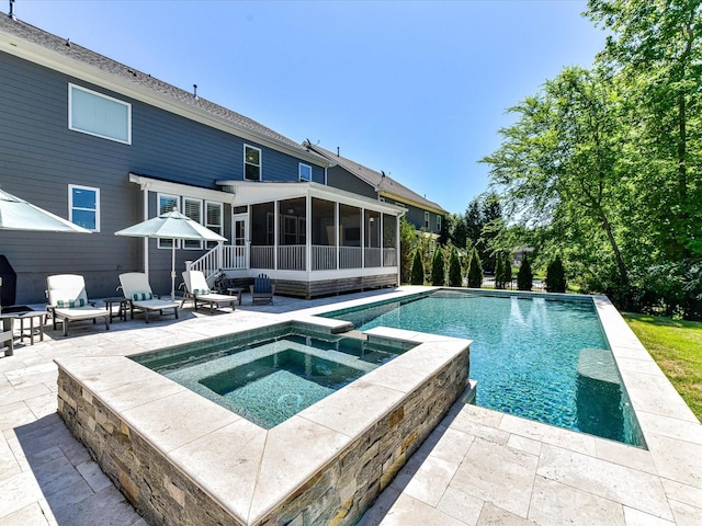 3057 Drummond Ave, Indian Land, SC 29707 - view of pool featuring a sunroom, a patio area, and a pool with connected hot tub