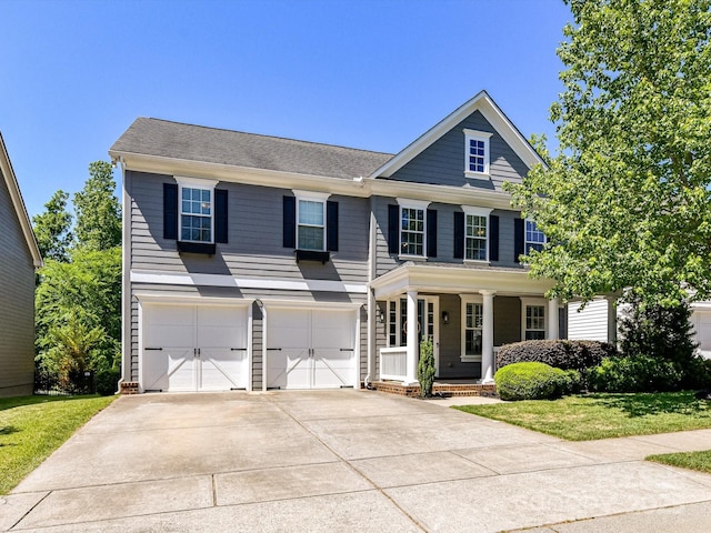 3057 Drummond Ave, Indian Land, SC 29707 - craftsman house featuring a garage, a front yard, roof with shingles, a porch, and driveway
