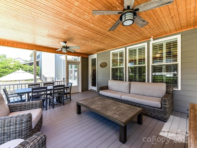 3057 Drummond Ave, Indian Land, SC 29707 - deck with fence, outdoor dining space, ceiling fan, and outdoor lounge area