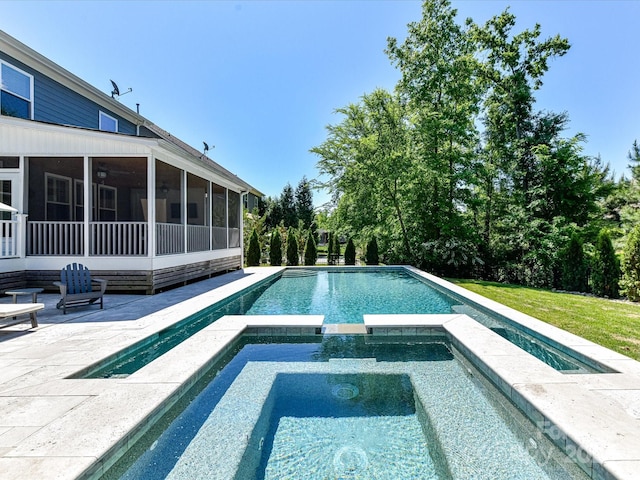 3057 Drummond Ave, Indian Land, SC 29707 - view of pool with a sunroom, a patio area, and a pool with connected hot tub