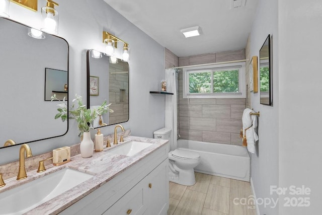 4009 Dunwoody Dr, Charlotte, NC 28215 - full bathroom with toilet, double vanity, and shower / tub combo with curtain