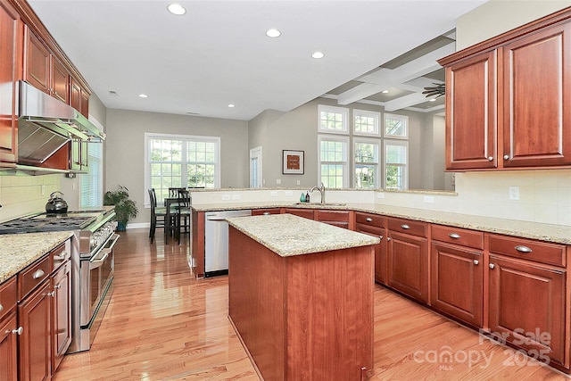 1105 Hoyle Ln, Waxhaw, NC 28173 - kitchen featuring a peninsula, appliances with stainless steel finishes, a sink, and light wood-style flooring