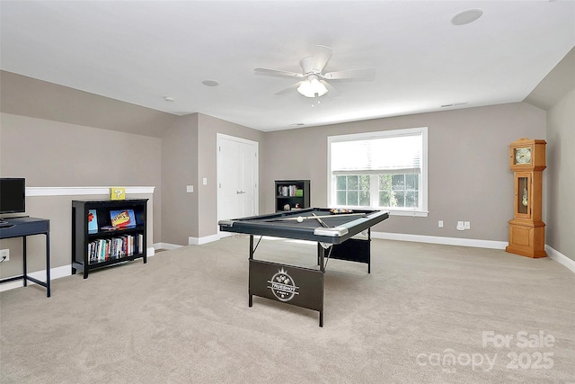 1105 Hoyle Ln, Waxhaw, NC 28173 - game room with carpet, lofted ceiling, baseboards, and ceiling fan