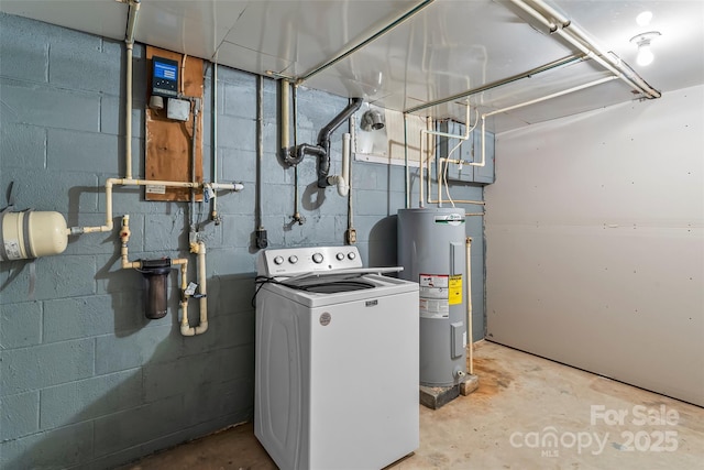 utility room with water heater and washer / clothes dryer