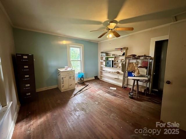 6000 S Main St, Salisbury, NC 28147 - office area featuring crown molding, wood finished floors, and a ceiling fan