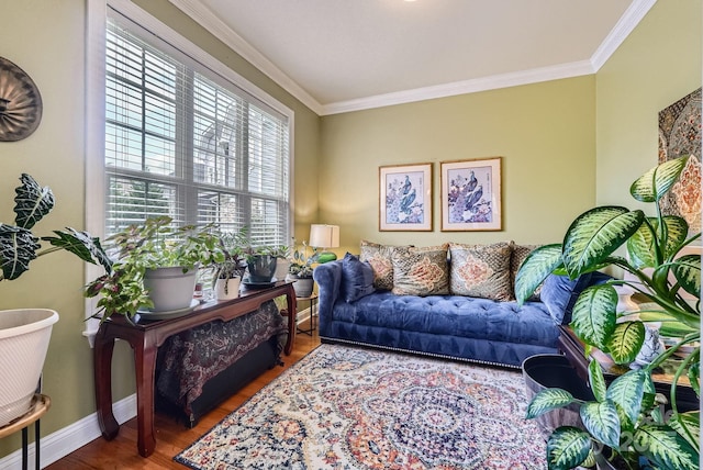 10836 Maryanna Ct, Charlotte, NC 28213 - living area featuring baseboards, ornamental molding, and wood finished floors