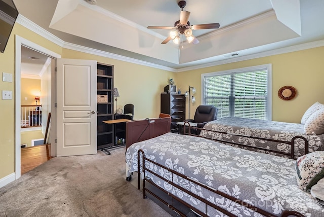 10836 Maryanna Ct, Charlotte, NC 28213 - bedroom with visible vents, carpet, a raised ceiling, and ornamental molding