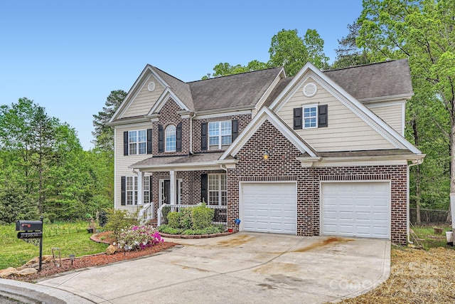 10836 Maryanna Ct, Charlotte, NC 28213 - traditional-style house with covered porch, an attached garage, concrete driveway, and brick siding