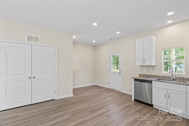 808 Carolyn Ave, Kannapolis, NC 28083 - kitchen with a sink, plenty of natural light, dishwasher, white cabinetry, and visible vents