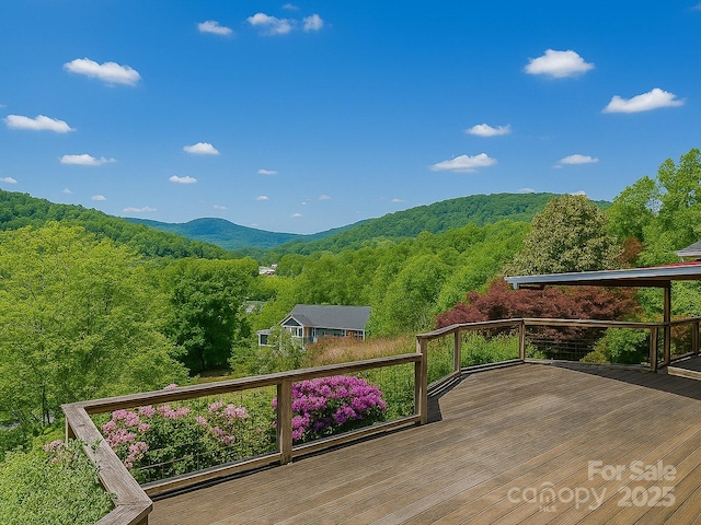 106 Thistle Tree Way, Weaverville, NC 28787 - wooden deck with a wooded view and a mountain view