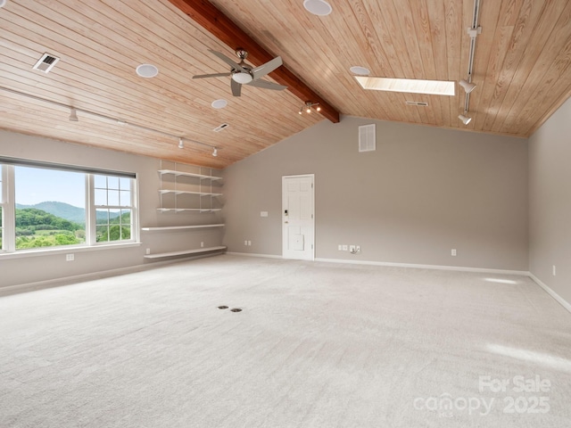 106 Thistle Tree Way, Weaverville, NC 28787 - carpeted spare room featuring wooden ceiling, baseboards, ceiling fan, and a skylight