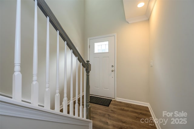604 Tudor Park Way, Charlotte, NC 28211 - foyer with baseboards, stairway, and dark wood-style flooring