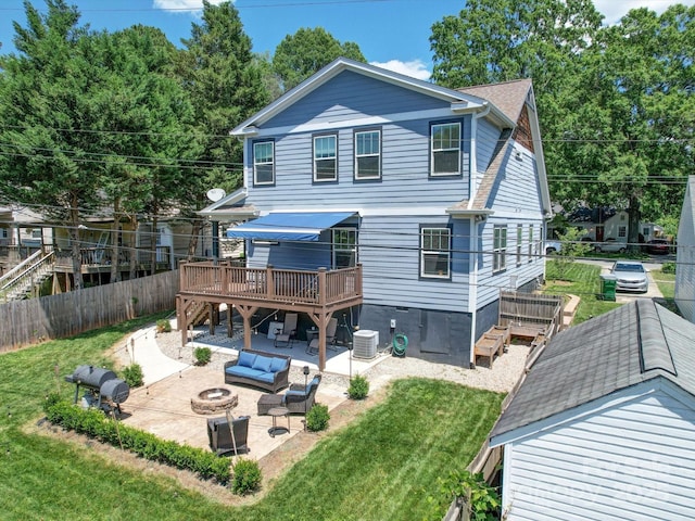 1421 Lyon Ct, Charlotte, NC 28205 - back of house featuring a fire pit, a deck, a patio area, and roof with shingles