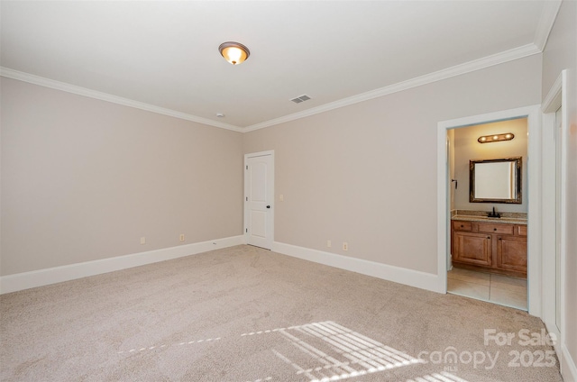 108 Bare Foot Ln, Mooresville, NC 28117 - unfurnished bedroom with light carpet, crown molding, visible vents, and baseboards