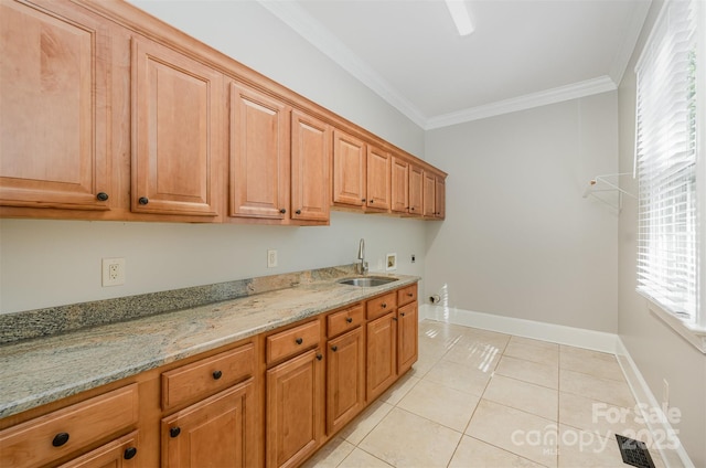 108 Bare Foot Ln, Mooresville, NC 28117 - laundry area featuring hookup for a washing machine, a sink, cabinet space, ornamental molding, and visible vents