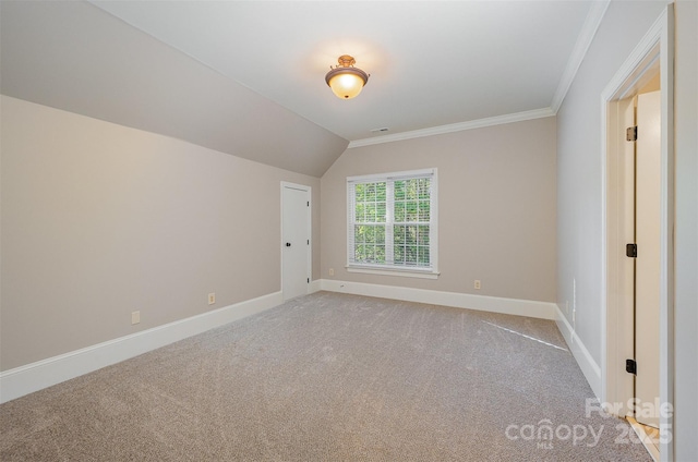 108 Bare Foot Ln, Mooresville, NC 28117 - interior space with crown molding, light carpet, baseboards, lofted ceiling, and visible vents