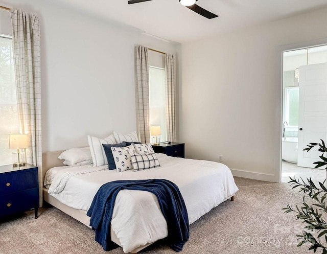1123 Fern Hill Rd, Mooresville, NC 28117 - bedroom with light carpet, ensuite bath, and ceiling fan