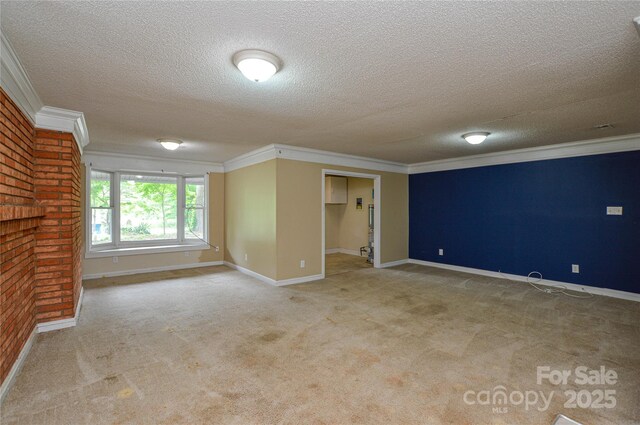interior space with crown molding, a textured ceiling, and baseboards