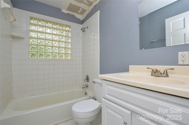 full bath with toilet, bathtub / shower combination, and vanity