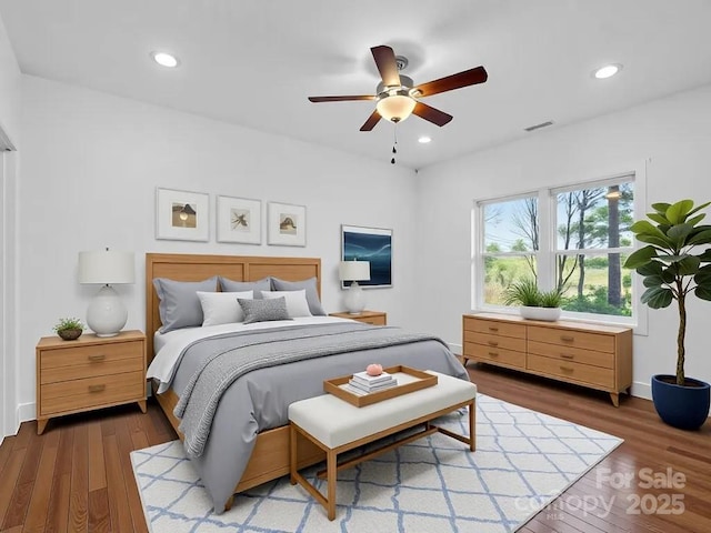 1938 Upper Ridgewood Blvd, Hendersonville, NC 28791 - bedroom featuring ceiling fan, wood finished floors, visible vents, and recessed lighting