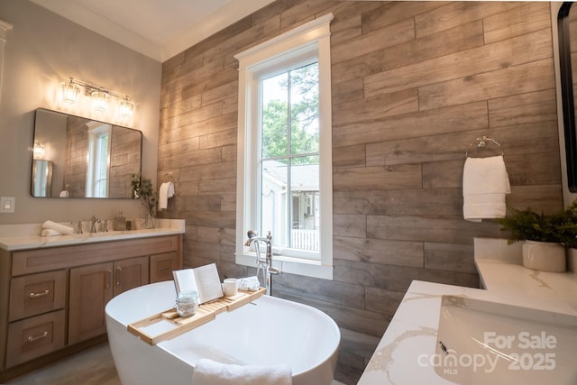 724 Ideal Way, Charlotte, NC 28203 - full bath with vanity, a soaking tub, and wood walls