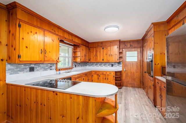 3340 Wrenwood Dr, Newton, NC 28658 - kitchen featuring open shelves, a sink, light countertops, backsplash, and a peninsula