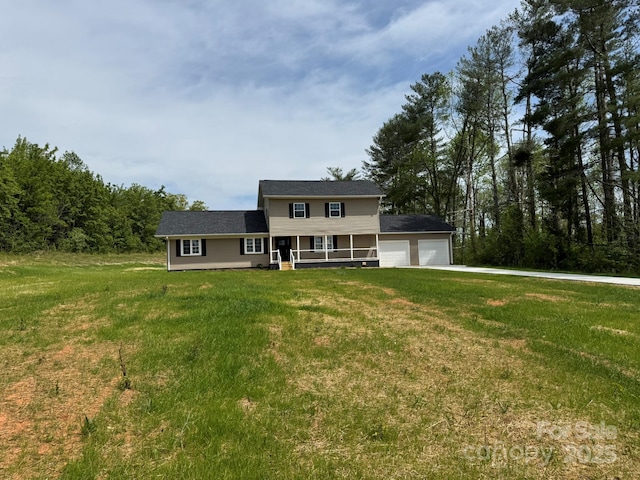 3424 Walker Cir, Lenoir, NC 28645 - view of front of home featuring covered porch, a garage, a front lawn, and driveway