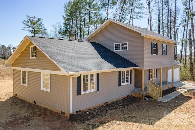 3424 Walker Cir, Lenoir, NC 28645 - exterior space with a shingled roof, crawl space, driveway, and a garage