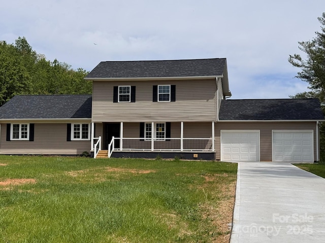 3424 Walker Cir, Lenoir, NC 28645 - view of front of house with covered porch, an attached garage, concrete driveway, and a front yard